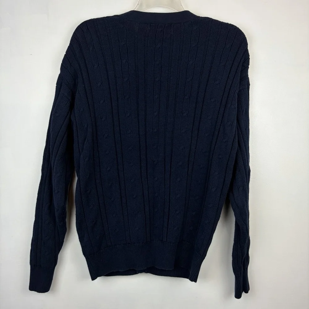 Vintage Cardigan Sweater Mens XL Blue Cotton Cable Knit Grandpa Academia 90s